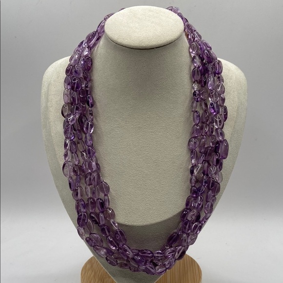 Ross-Simons 0.50 Carat Amethyst Pendant Necklace With .10 ct  Ross Simon Natural Purple Amethyst & 14K Gold Multi Strand Necklace
